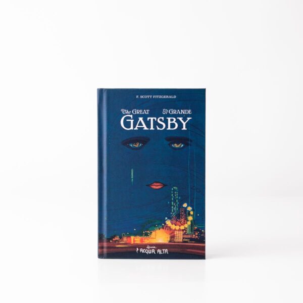 Front cover of The Great Gatsby featuring an illustration of a face and a nighttime skyline