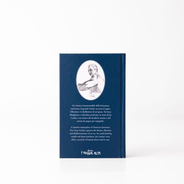 The Great Gatsby - Back Cover Back cover of "The Great Gatsby" with an illustration and description of the book in Italian and English