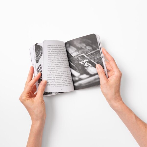 Interior pages of A Brief History of Venice featuring English text and black-and-white photographs